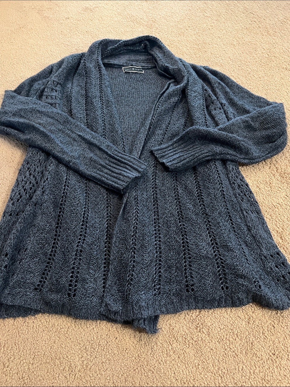 Karen Scott Slate Blue Open-Front Knit Cardigan